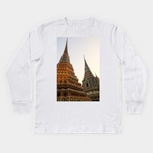 Third view of two stupa against sky at Wat Pho Kids Long Sleeve T-Shirt